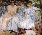 Joaquin Sorolla My wife and daughter were in the garden oil painting on canvas